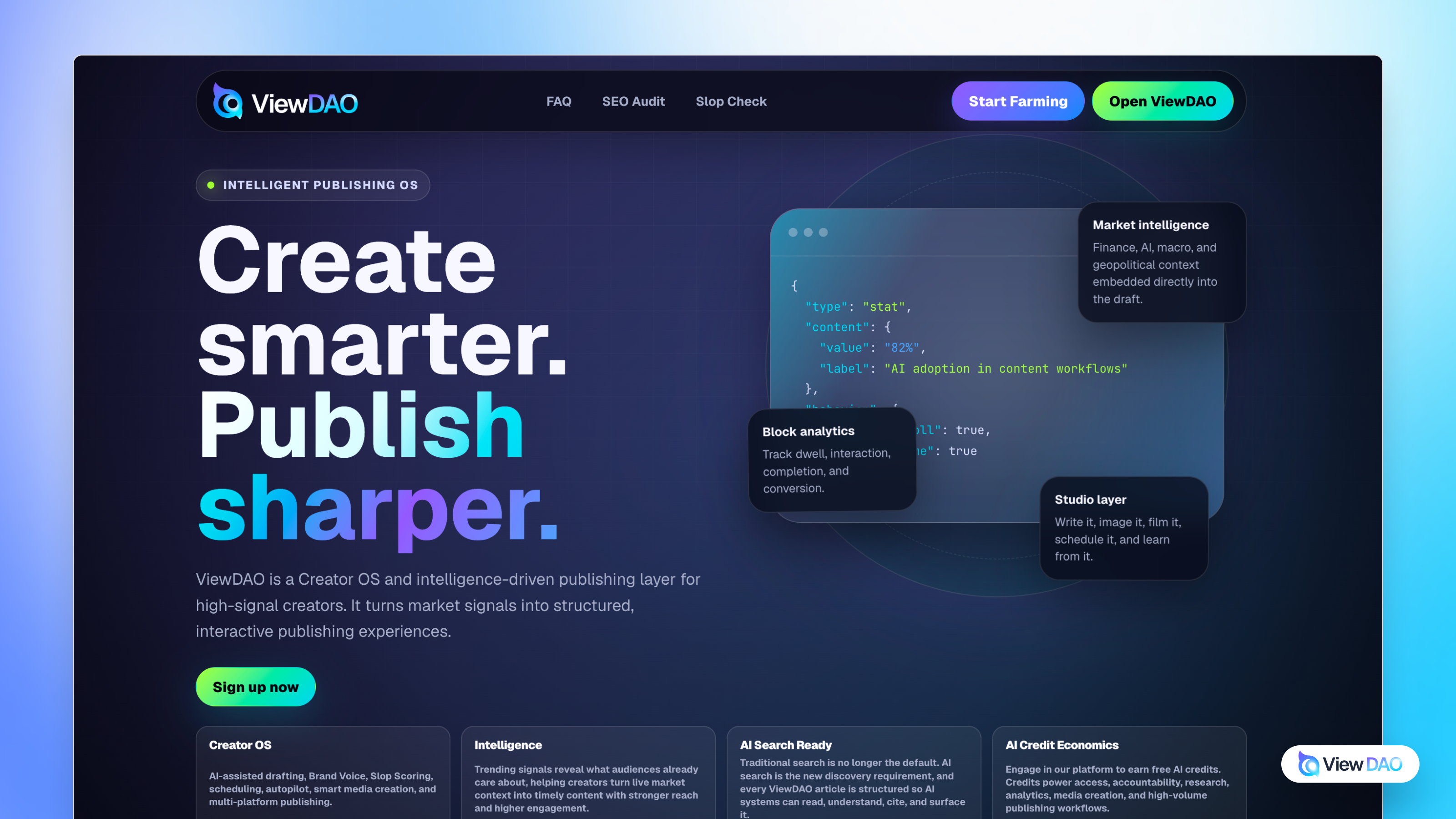 ViewDAO homepage overview screenshot