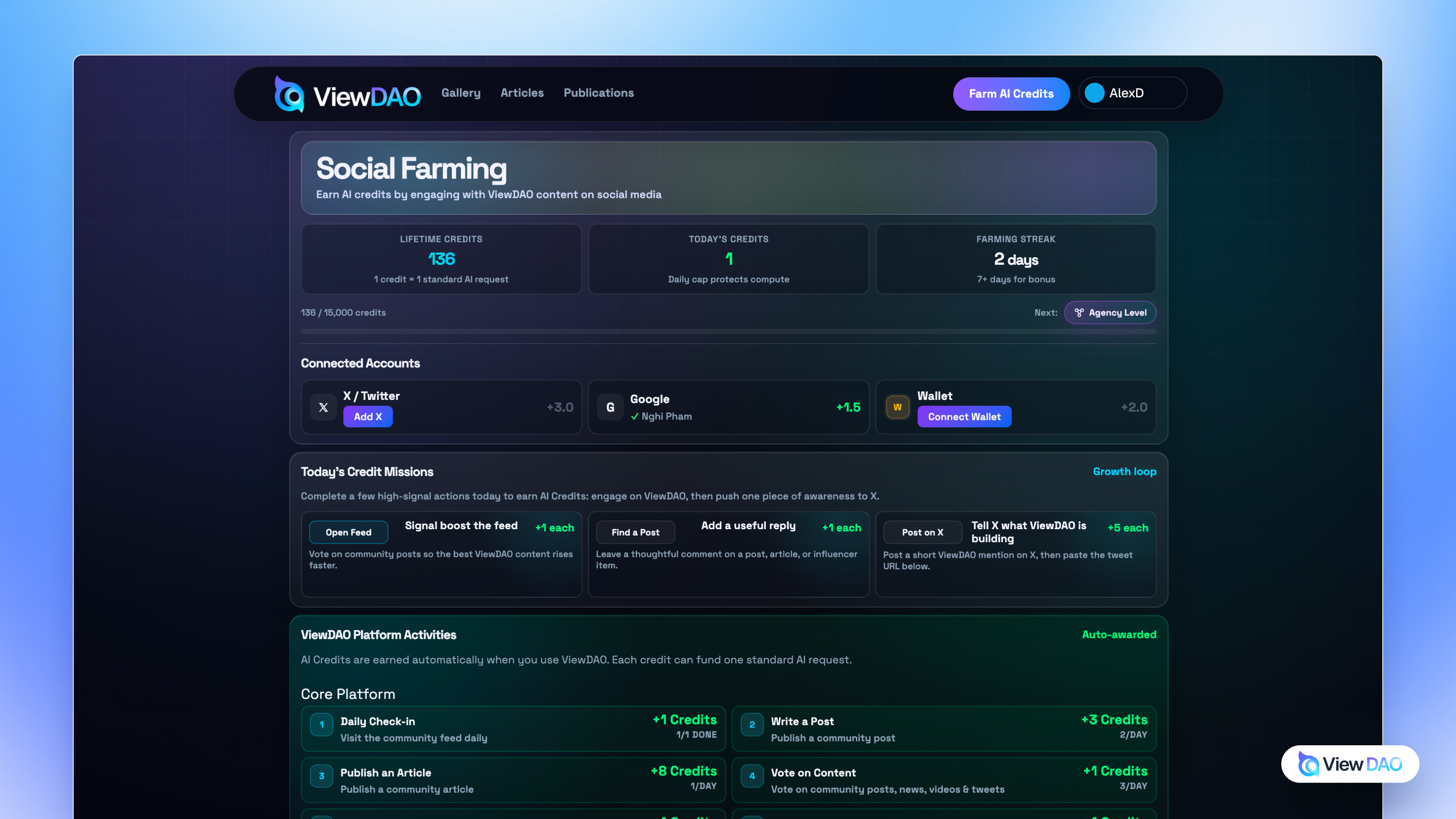 ViewDAO social farming screenshot